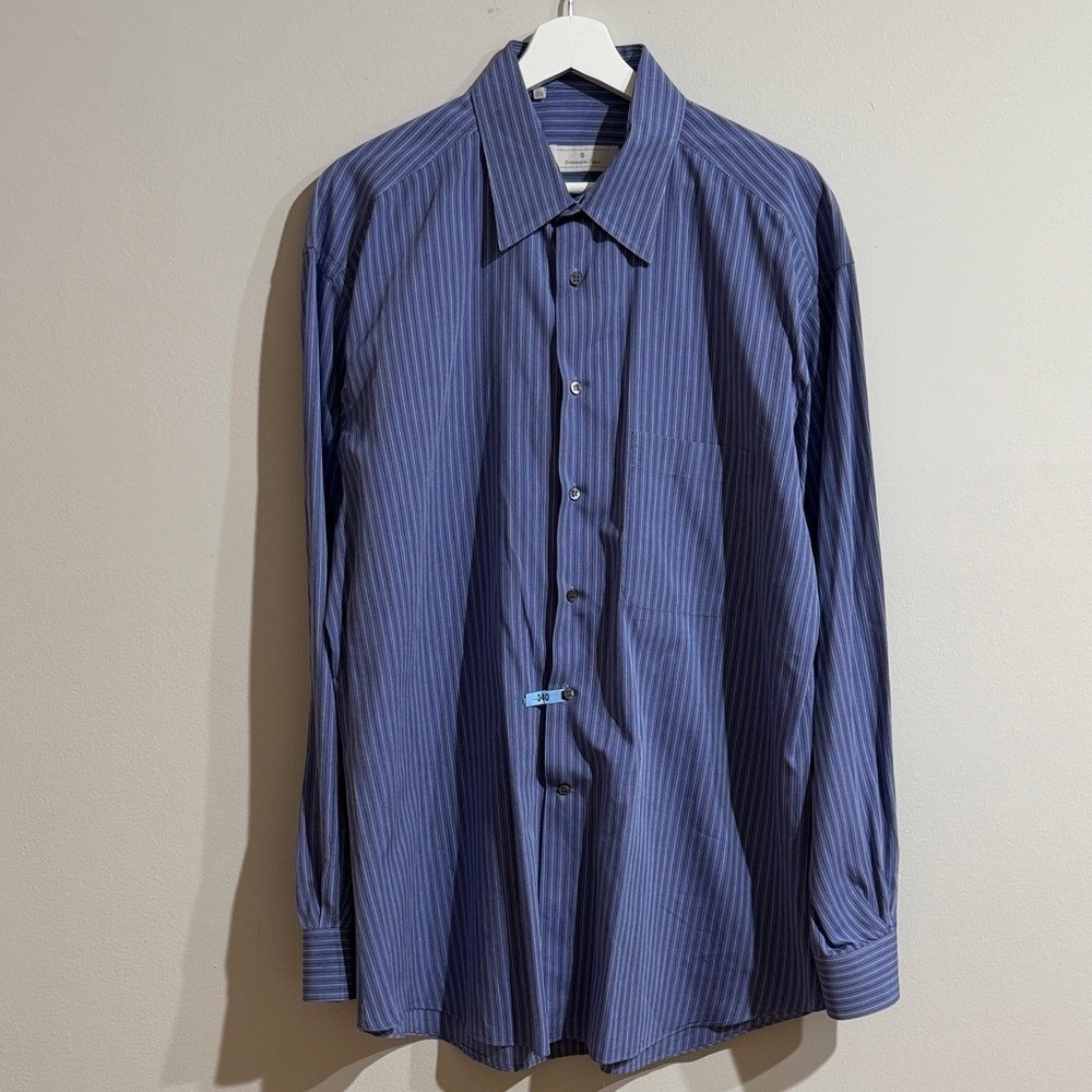 Ermenegildo Zegna Mens Blue White Striped Cotton Dress Shirt 16.5 42 Spain - Picture 3 of 14